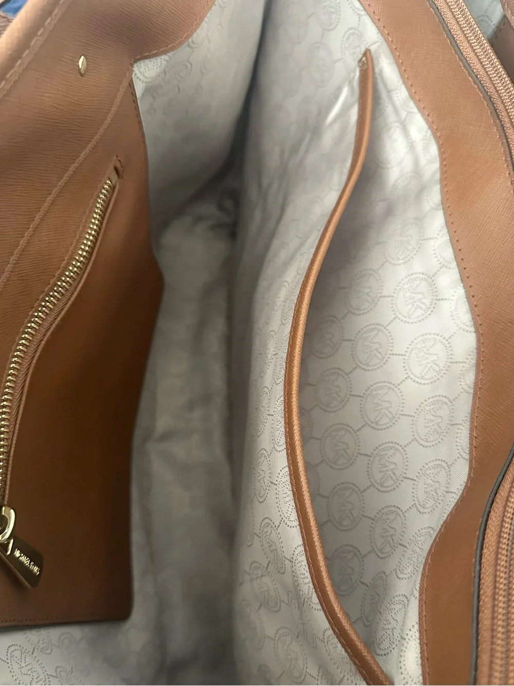 Michael Kors Vintage Logo Lettering  Cognac Leather Tote with Gold Hardware